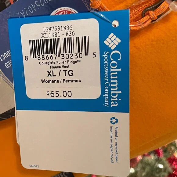 NWT Women's XL COLUMBIA Fleece Vest TENNESSEE VOLUNTEERS - Picture 3 of 6